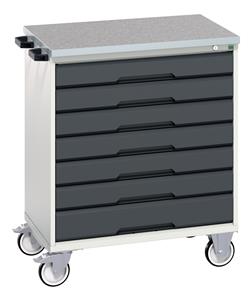 verso mobile cabinet with 7 drawers and lino top. WxDxH: 800x600x980mm. RAL 7035/5010 or selected Bott Verso Mobile  Drawer Cupboard  Tool Trolleys and Tool Butlers